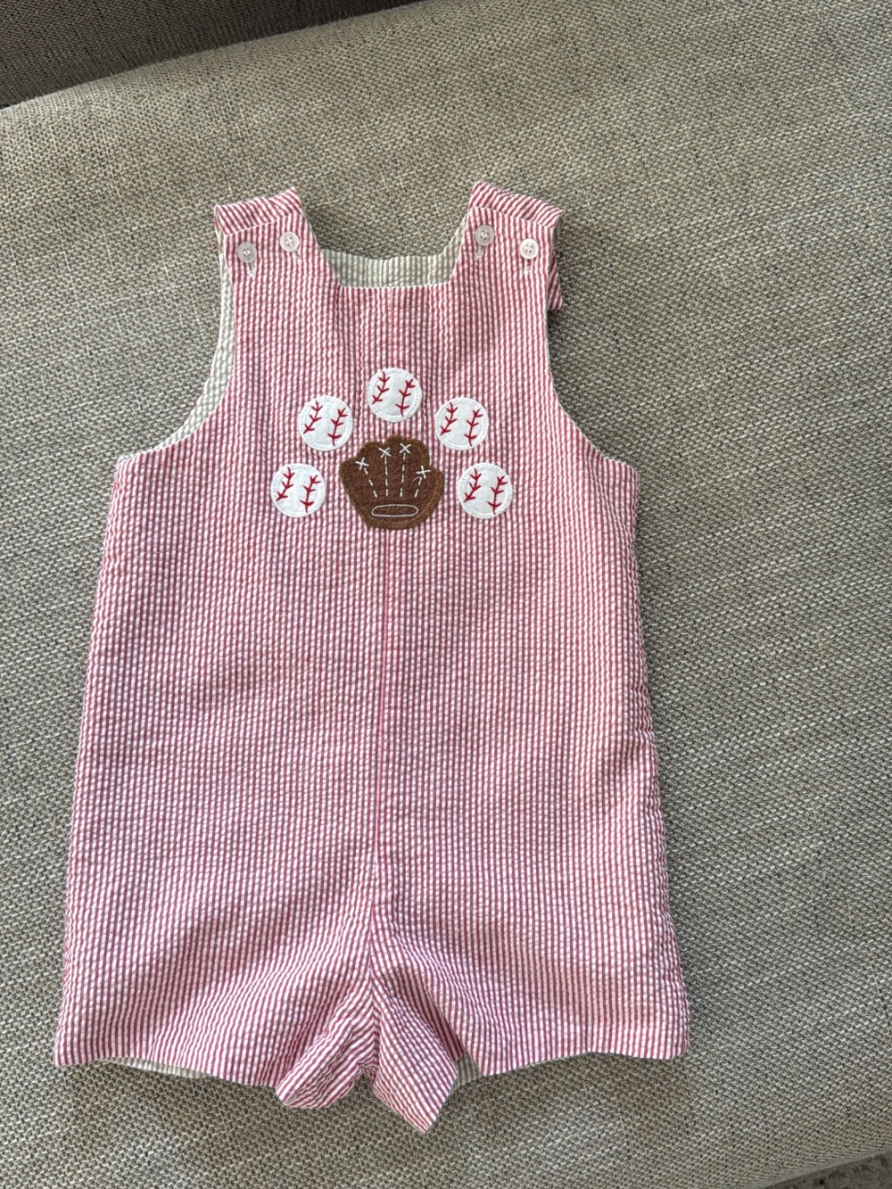 Bailey Boys John John Seersucker Baseball Appliqué Kids Romper